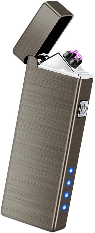 LcFun Electric Lighter USB Rechargeable Windproof Flameless Plasma Dual Arc Lighter Small Metal Pocket Lighters for Camping, Birthday Gifts for Men Husband (Nickel Brushed)