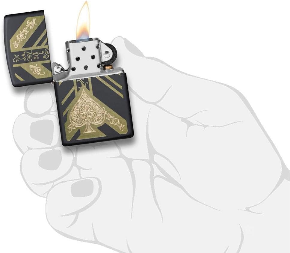 Personalized Zippo Ace of Spades Classic Oil Windproof Lighter Free Engraving - Christmas, Halloween & Valentines Day Gift (Black MATT)
