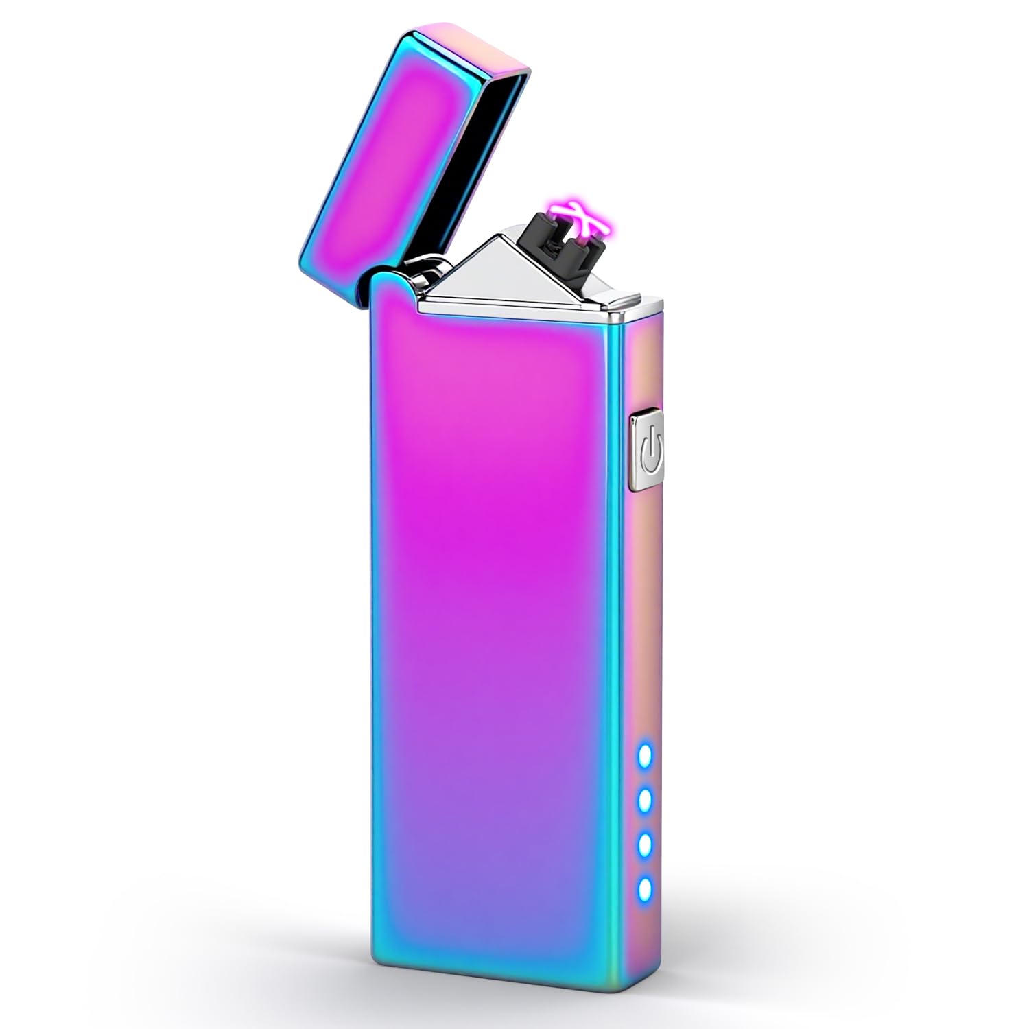 LcFun Electric Lighter USB Rechargeable Windproof Flameless Plasma Dual Arc Lighter Small Metal Pocket Lighters for Camping, Birthday Gifts for Men Husband (Nickel Brushed)