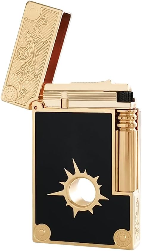 Wild West Cowboy Lighter, Black Lacquer Metal Lighters, Ping Sound, Inflatable and Adjustable, Collection Gift for Men Dad Husband Boyfriend (Black Gold)