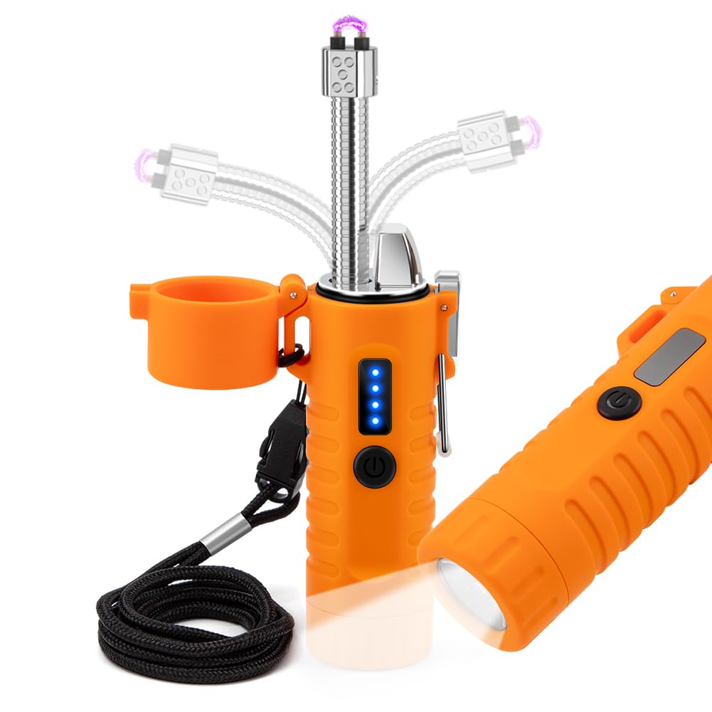 LcFun Electric Lighter Windproof Dual Arc USB Rechargeable Flameless Plasma Lighters Waterproof Matches for Camping Hiking Survival Tactical Gear Birthday Gifts for Men Husband