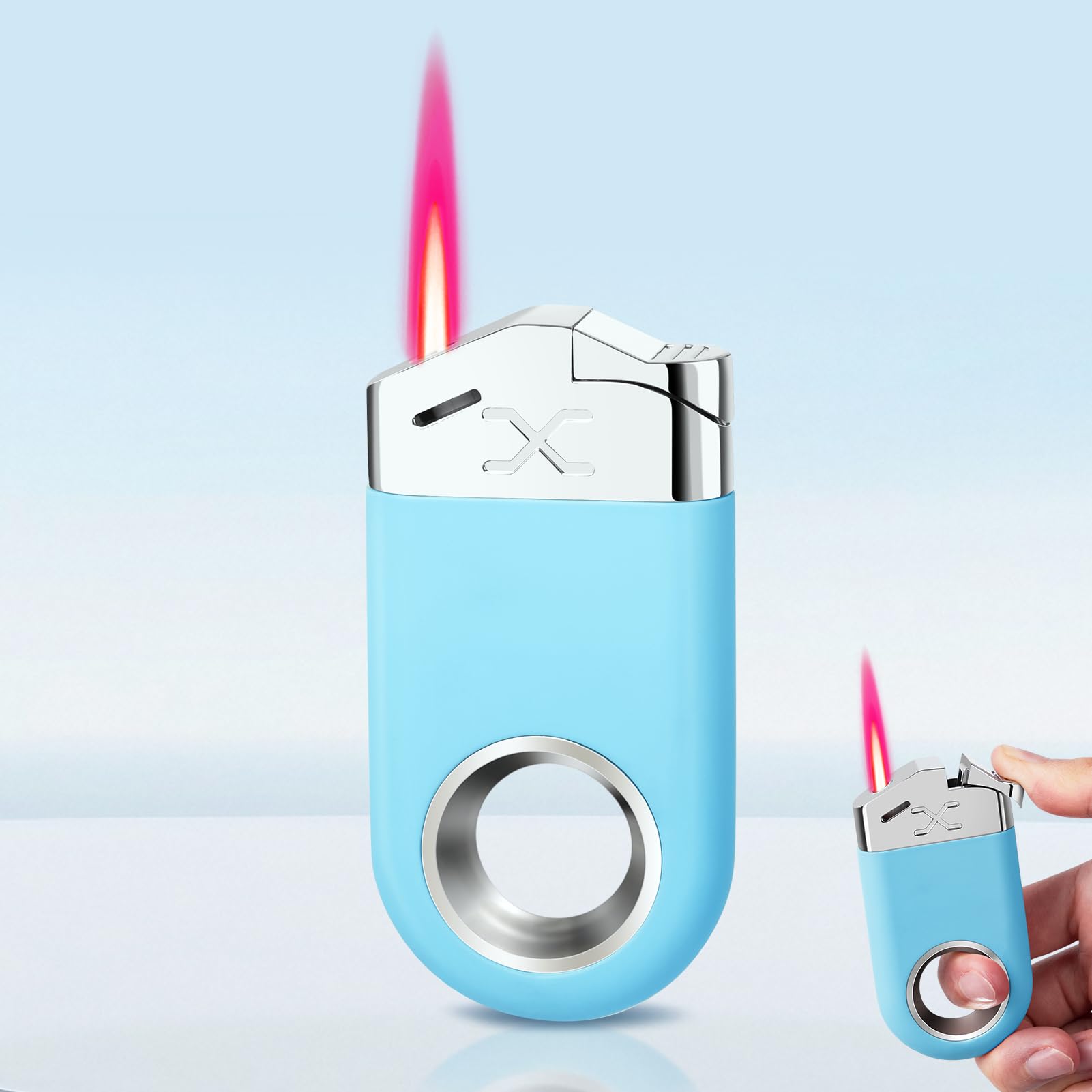 Cool Torch Lighter, Creative Fidget Lighter, Jet Flame Keychain Lighters Refillable Butane Torch for Candle BBQ, EDC Pocket Lighters, Unique Gifts for Men Women (Pink)