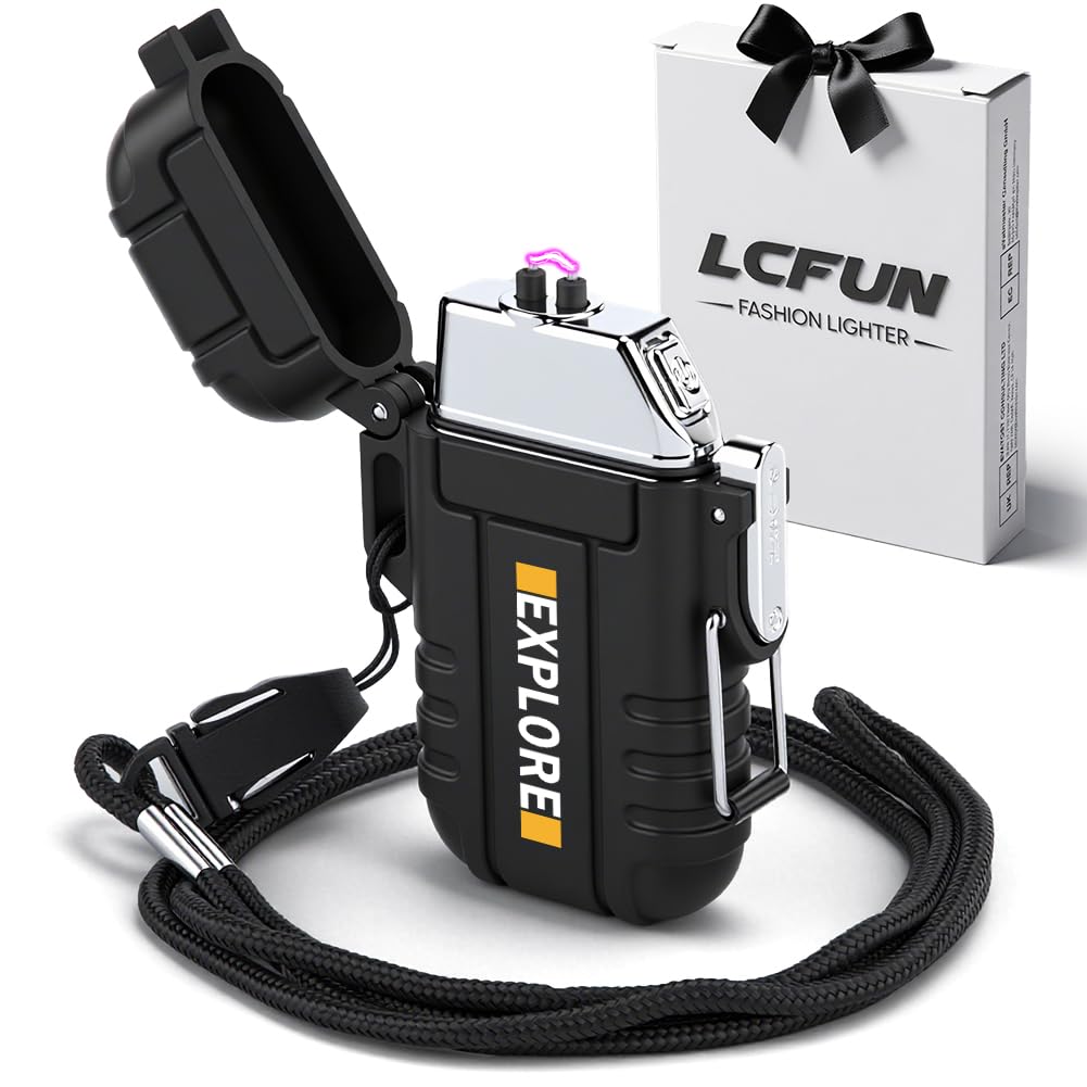LcFun Electric Lighter USB C Rechargeable Plasma Lighter Windproof Flameless Arc Lighters, Waterproof Matches for Camping Hiking Hunting, Survival Tactical Gear Gifts for Men Fathers Husband
