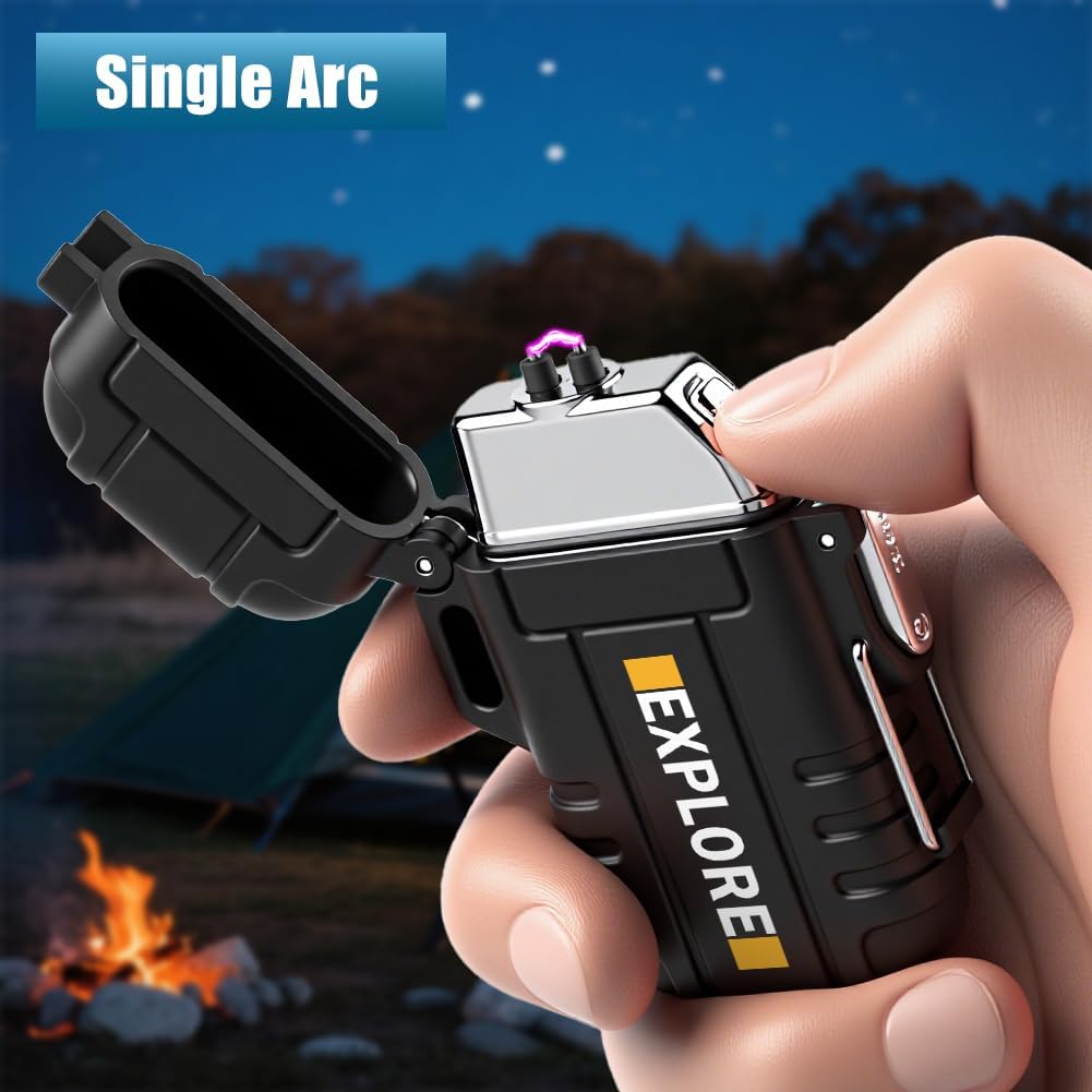 LcFun Electric Lighter USB C Rechargeable Plasma Lighter Windproof Flameless Arc Lighters, Waterproof Matches for Camping Hiking Hunting, Survival Tactical Gear Gifts for Men Fathers Husband