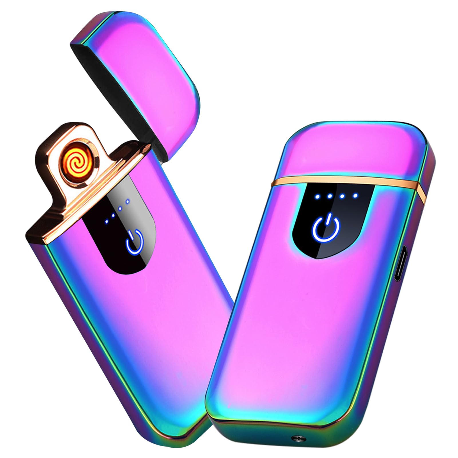 Electric Lighter, Smart USB Rechargeable, Mini Touch Ignition Windproof Flameless Plasma Lighter with Battery Indicator for Men Father Gifts (Pure Black)
