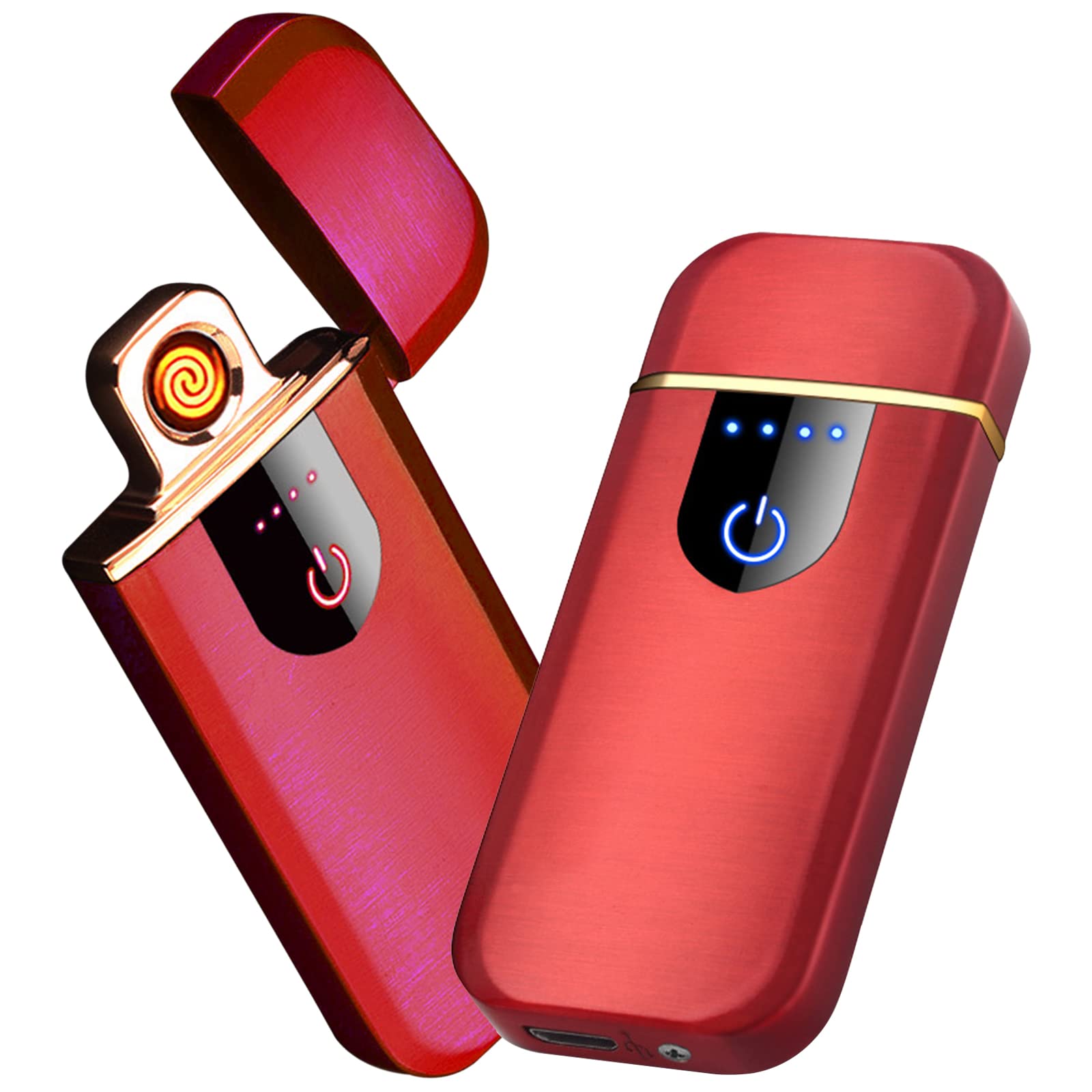 Electric Lighter, Smart USB Rechargeable, Mini Touch Ignition Windproof Flameless Plasma Lighter with Battery Indicator for Men Father Gifts (Pure Black)