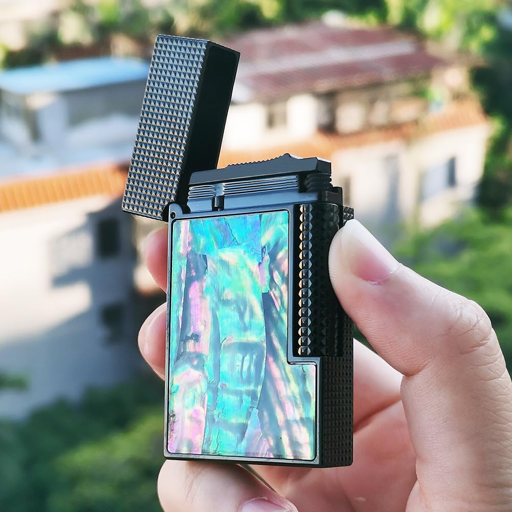 Classic Soft Flame Lighter,High-Grade Side Pulley Ignition Lighter, Colorful Shellfish Pattern,Refillable, for Men's Father Husband Gift Collection