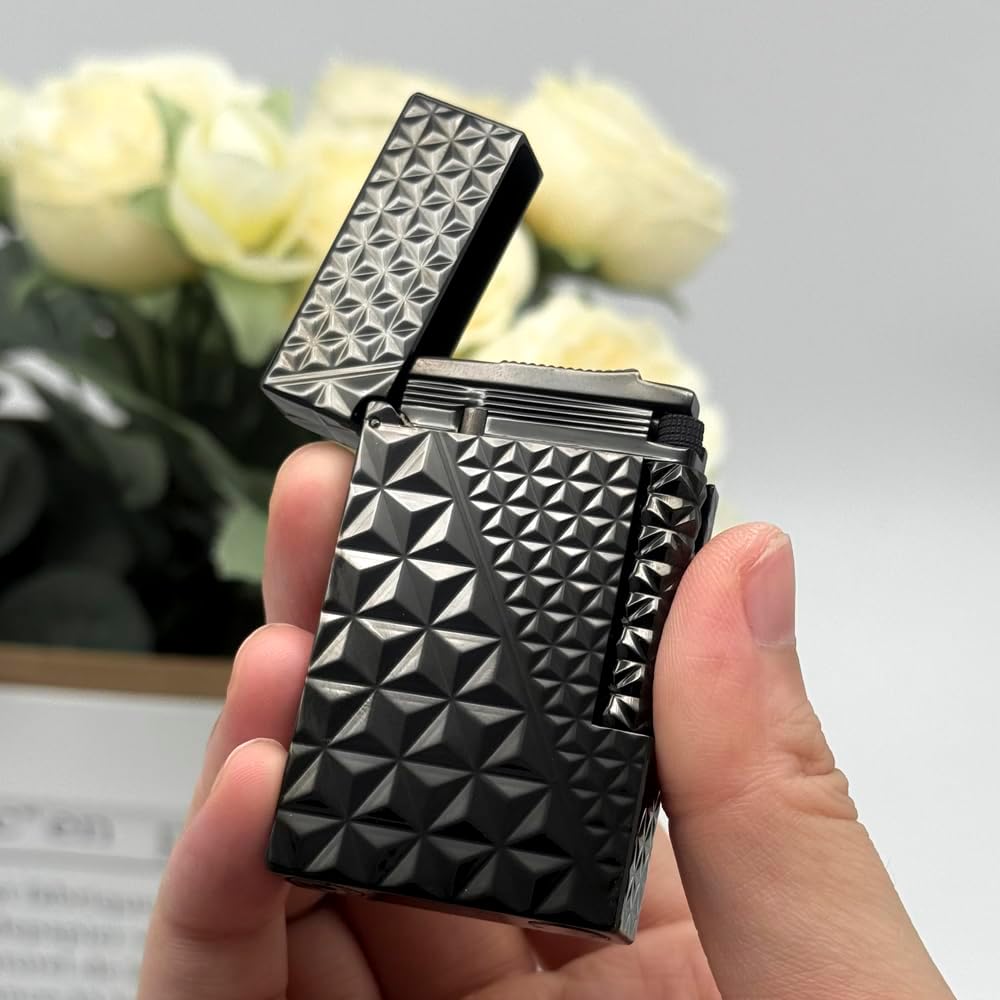Ligne 2 lighters, Classic Metal Lighter, Clear Sound, Refillable Butane Lighter for Candles, Adjustable Soft Flame, Gift Collection for Men Dad Boyfriend Husband, Black