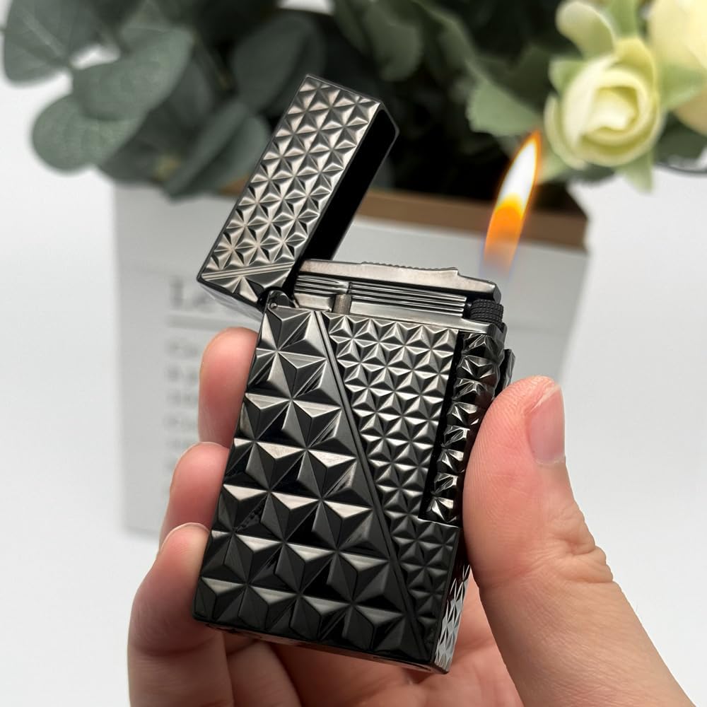 Ligne 2 lighters, Classic Metal Lighter, Clear Sound, Refillable Butane Lighter for Candles, Adjustable Soft Flame, Gift Collection for Men Dad Boyfriend Husband, Black