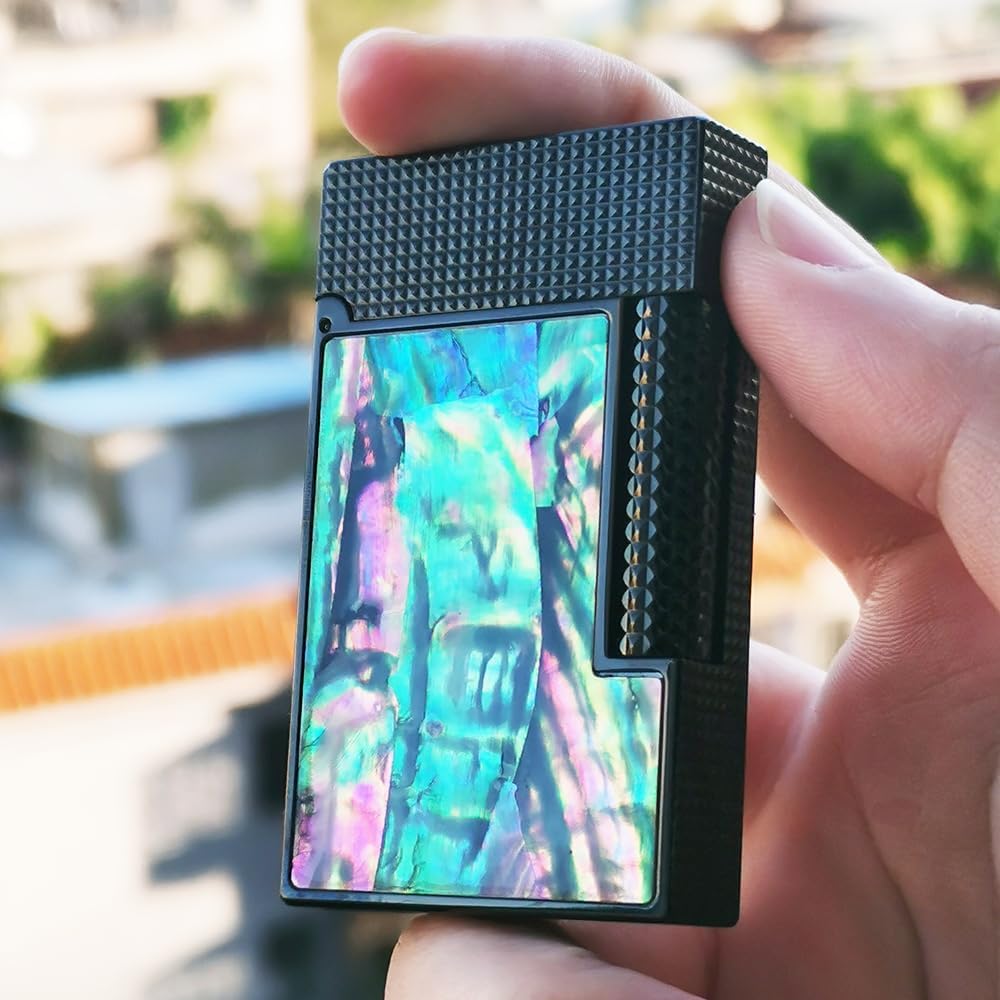 Classic Soft Flame Lighter,High-Grade Side Pulley Ignition Lighter, Colorful Shellfish Pattern,Refillable, for Men's Father Husband Gift Collection