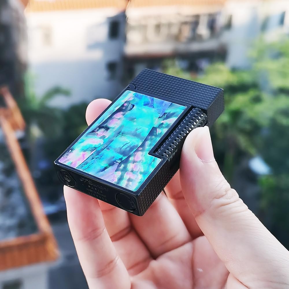 Classic Soft Flame Lighter,High-Grade Side Pulley Ignition Lighter, Colorful Shellfish Pattern,Refillable, for Men's Father Husband Gift Collection