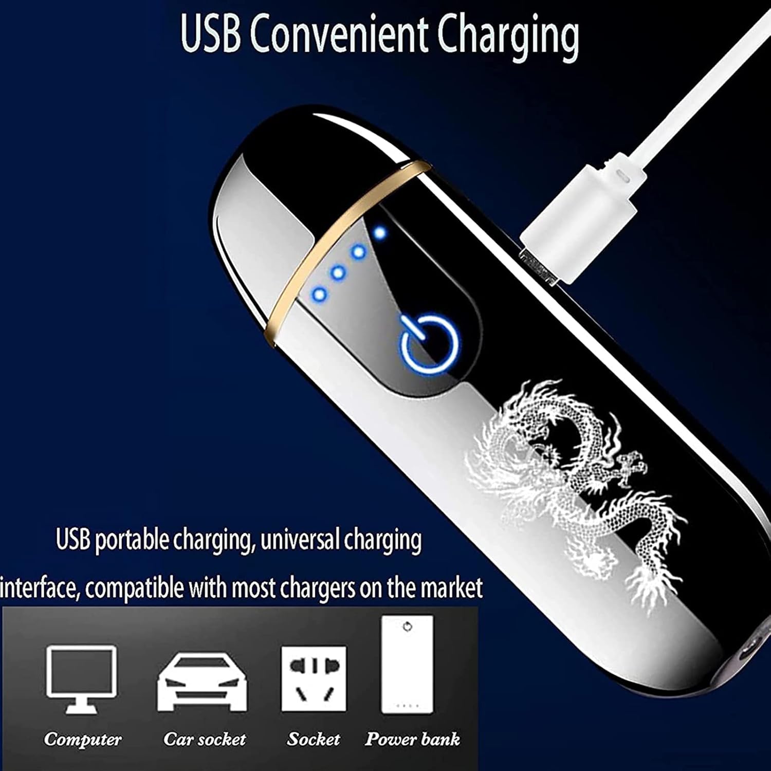 Electric Lighter, Smart USB Rechargeable, Mini Touch Ignition Windproof Flameless Plasma Lighter with Battery Indicator for Men Father Gifts (Pure Black)