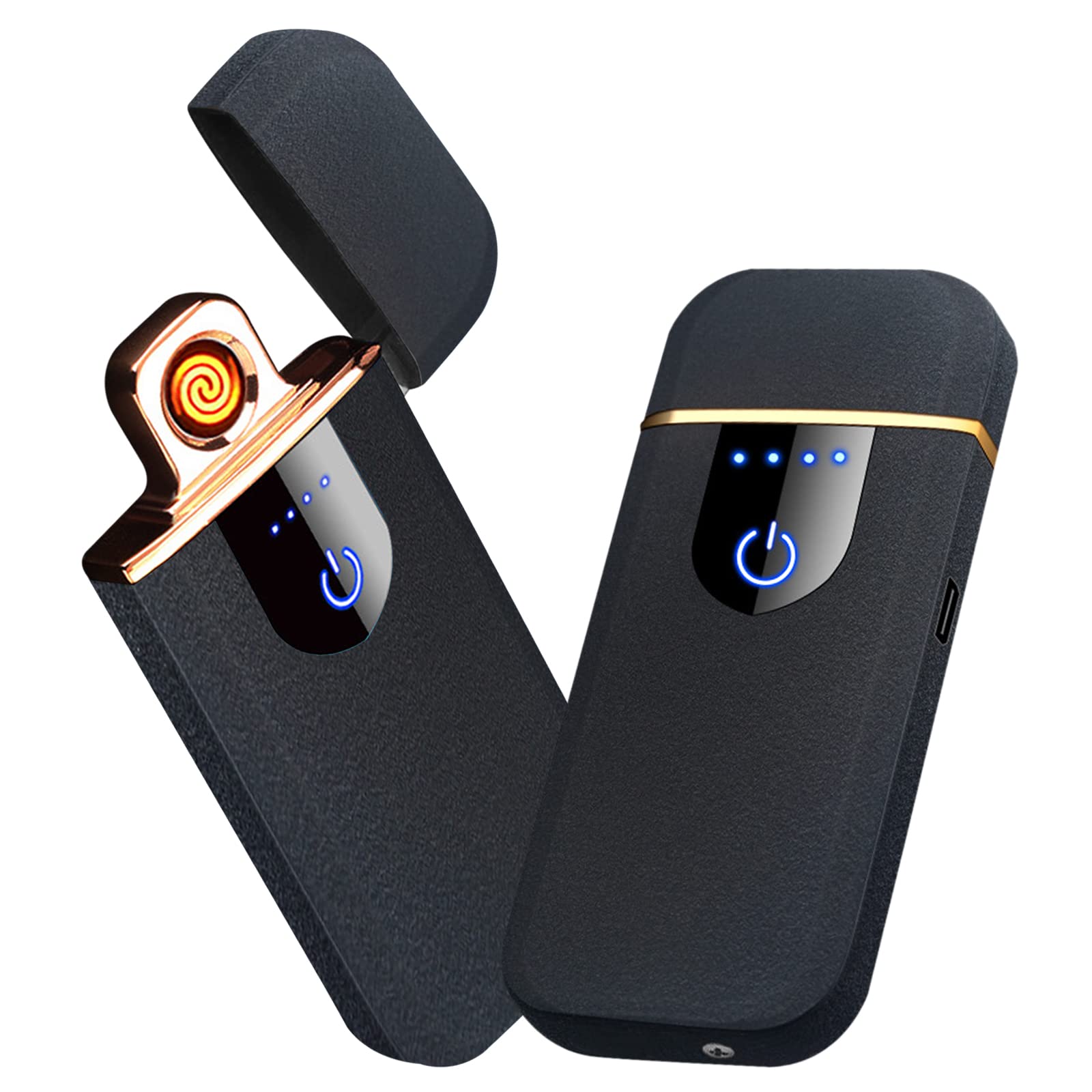 Electric Lighter, Smart USB Rechargeable, Mini Touch Ignition Windproof Flameless Plasma Lighter with Battery Indicator for Men Father Gifts (Pure Black)