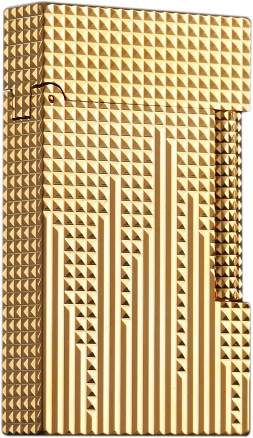 Classic Lighter, Butane Copper Exquisitely Carved Vintage Side Slide Lgnition Lighter, for Men Dad Husband Collect,Gold