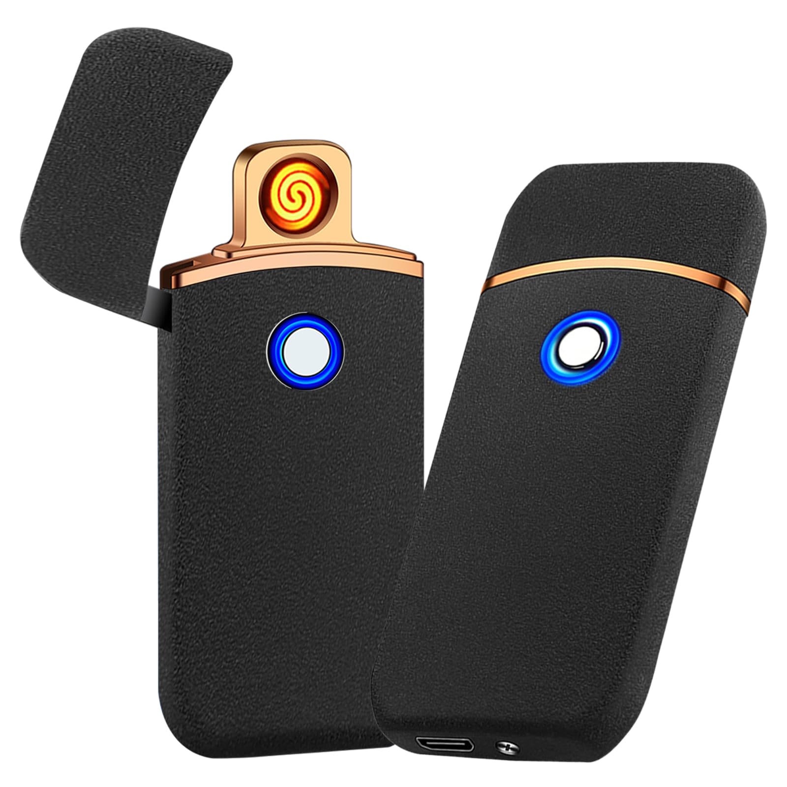 Electric Lighter, Smart USB Rechargeable, Mini Touch Ignition Windproof Flameless Plasma Lighter with Battery Indicator for Men Father Gifts (Pure Black)