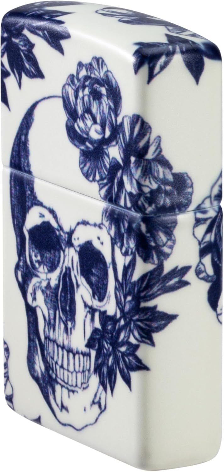 Zippo Lighter: Skull and Flowers, Glow-in-The-Dark - 540 Color 46037
